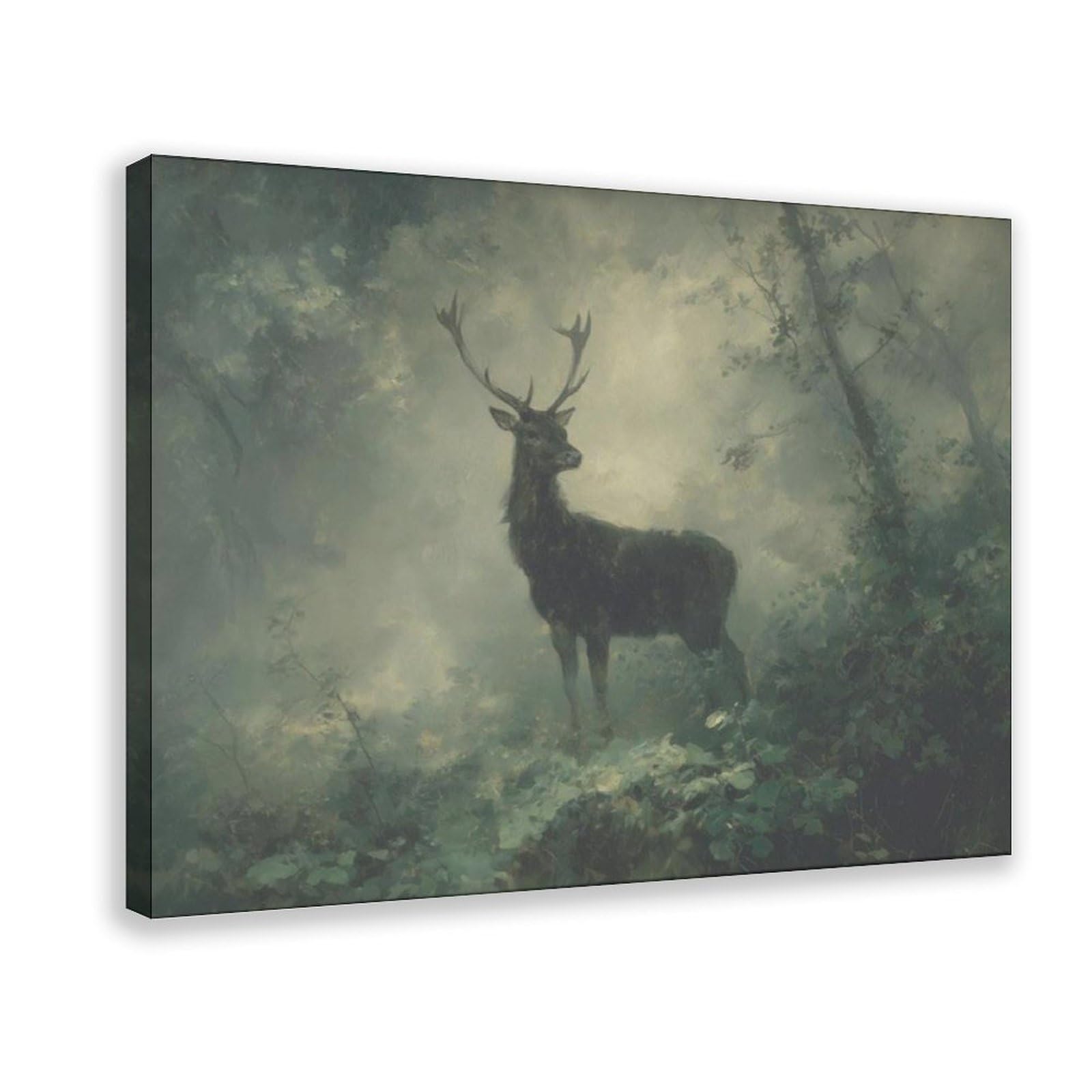 HOHHMY Poster of A Stag in A Misty Forest Canvas Poster Bedroom Decor Landscape Office Room Decor Gift 24" L X 36" W