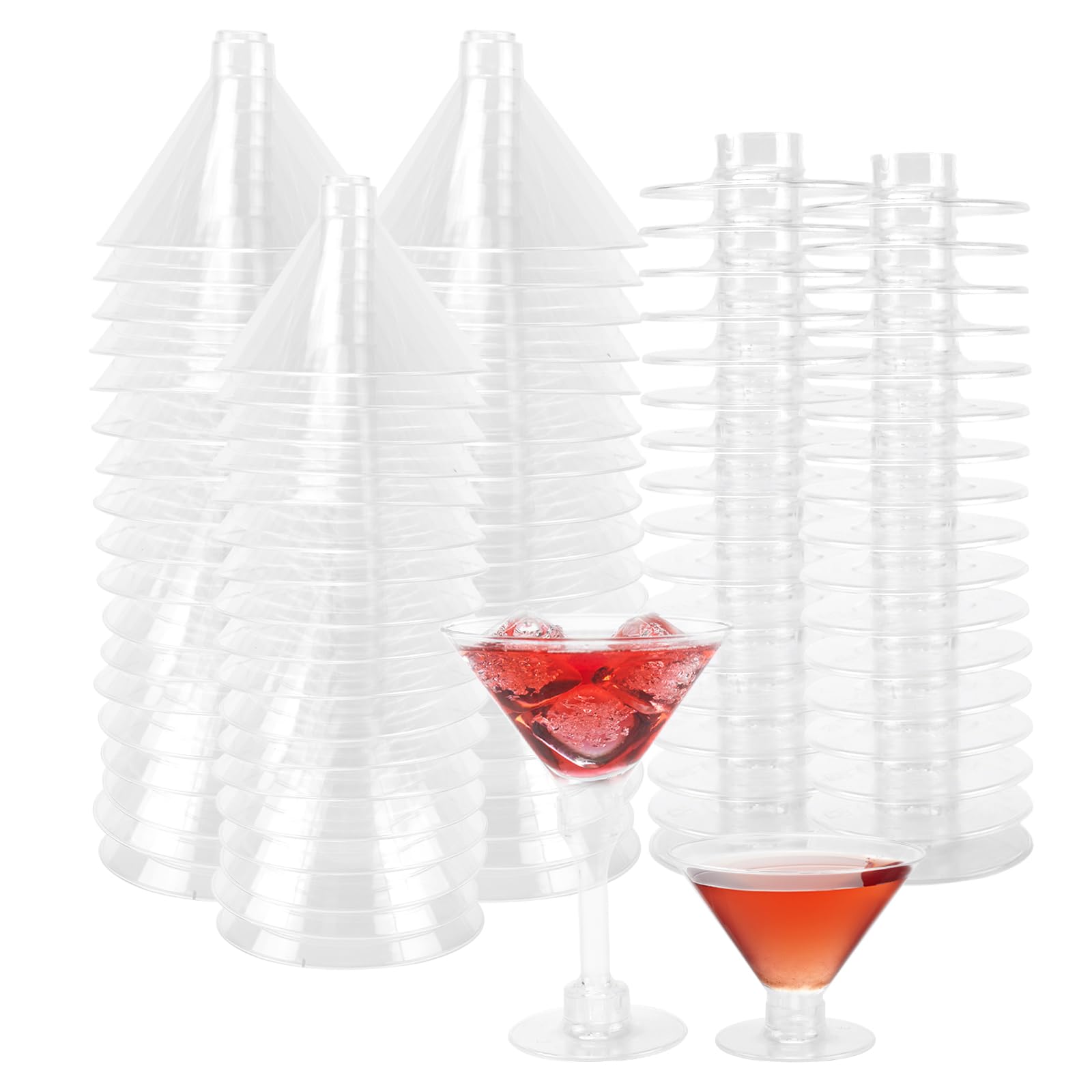 PINGEUI 70 Pack Plastic Martini Glasses, 150ml Adjustable Clear Margarita Glasses Reusable Cocktail Glasses for Parties, Birthdays, Weddings, Anniversary, Picnic