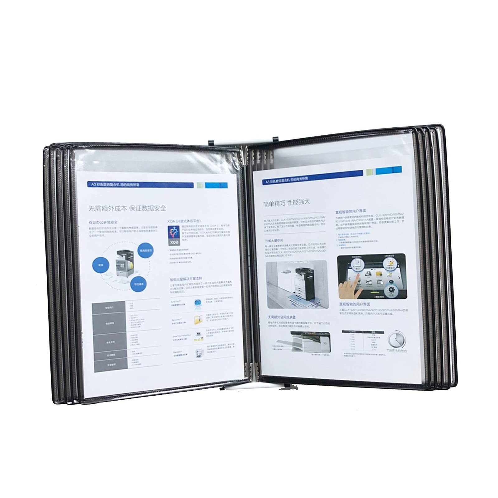MYUYEE Wall Mount Catalog Display Rack - Wall Mount Reference And Display System, 10 Double-Sided Panels Wall-Mounted Page Flip Folder, A4 Loose-Leaf Transparent Page Display St(Black)