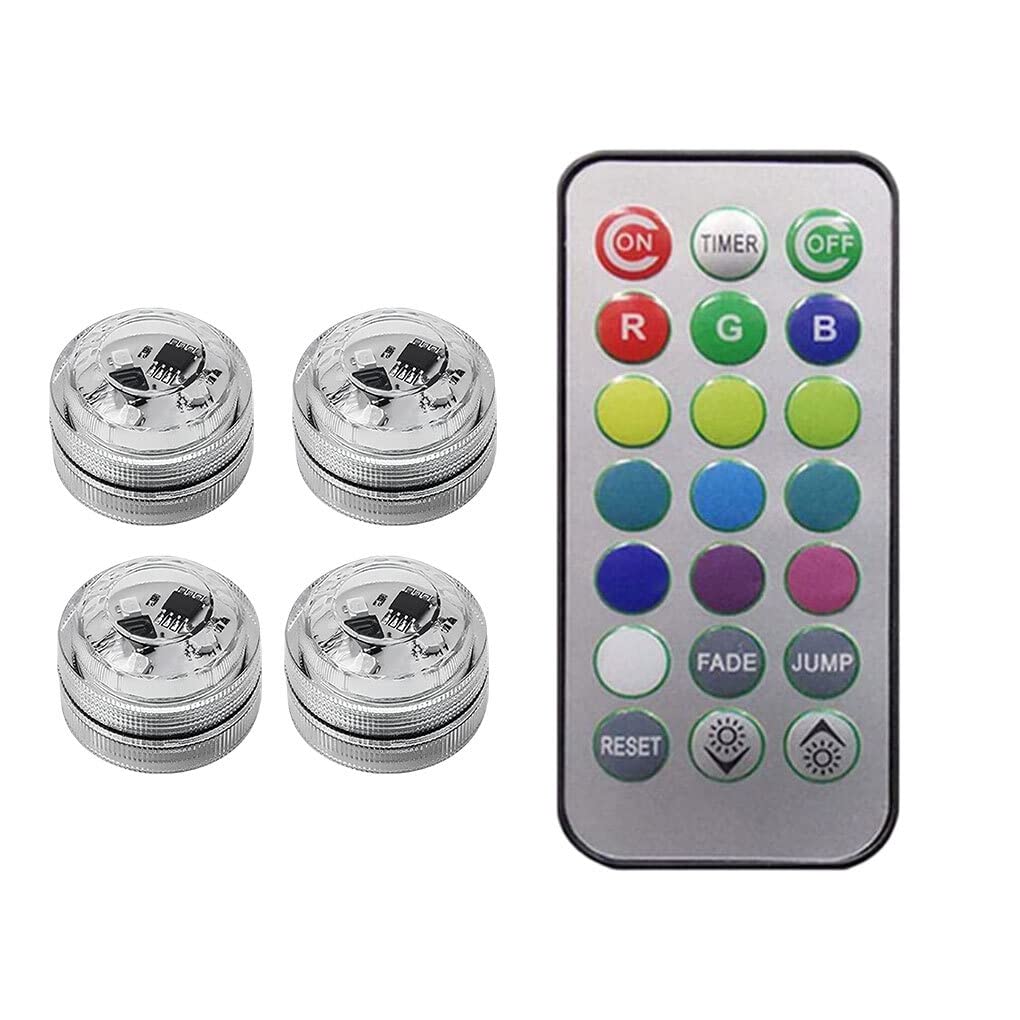 Ailan Wireless Adhesive LED Ambient Light Remote Control Roof with Battery Colorful Night Lights Lamp Aquarium Decoration, 4 lights