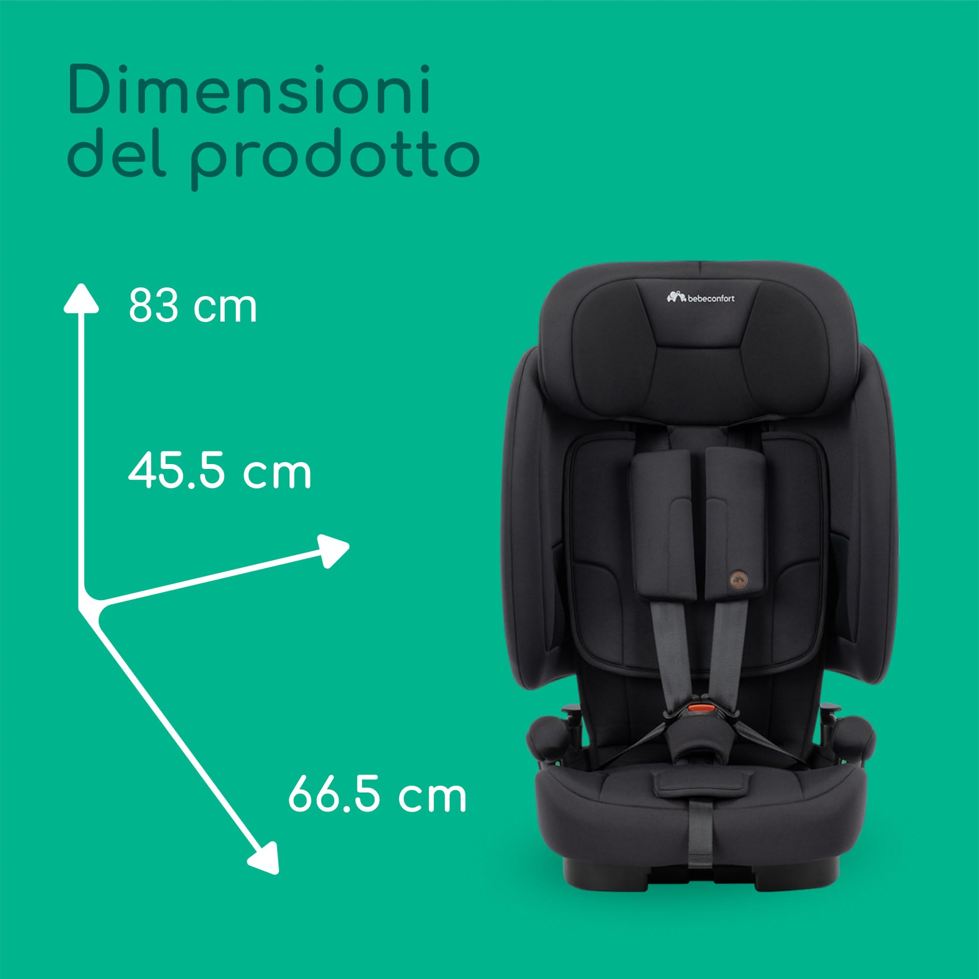 Bebeconfort Ever & Go i-Safe, Seggiolino Auto 9-36 kg Evolutivo, 15 Mesi - 12 Anni, 76-150 cm, Seggiolino Auto Pieghevole ISOFIX, Leggero e Compatto (4.9kg), 15 Posizioni Poggiatesta, Full Black