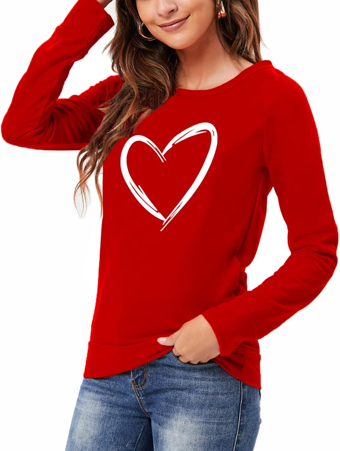 DDSOL Women Valentines Shirts Round Neck Long Sleeve Casual Heart T Shirt Hugs and Kisses Rainbow Love Sweatshirt - Image 4