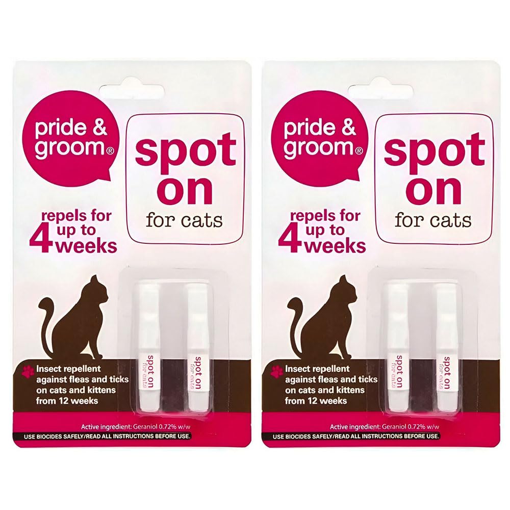 2 x Cat Flea & Tick Treatment Spot-On Solution Prevent Infection Kills Fleas, Lice, Ticks, Eggs and Larvae Repellent Upto 4 Months