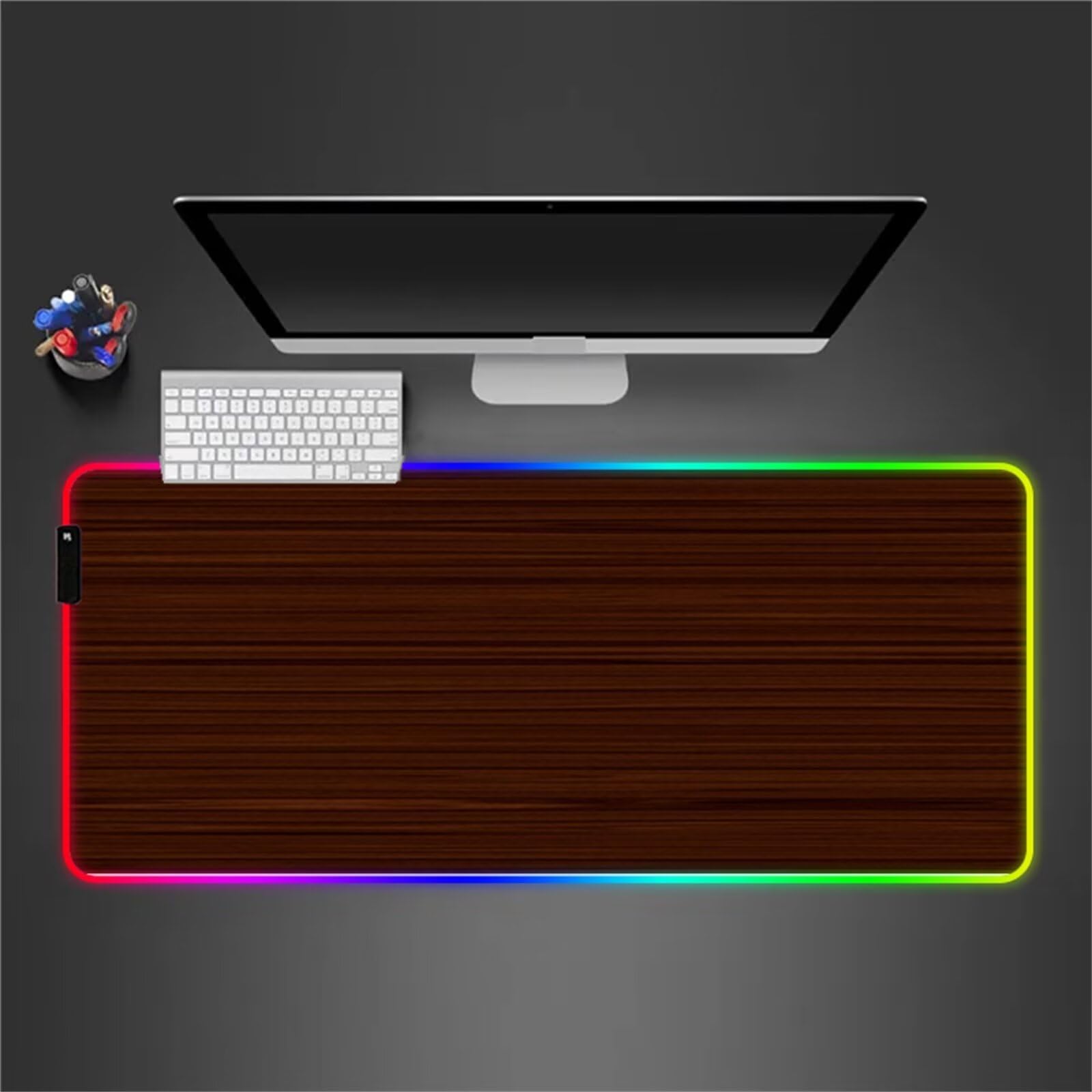 RGB Tapis de Souris Gaming Grand Tapis de Souris XXL 900x400x4mm 14 Modes d'éclairage LED Lumineuse Tapis de Souris Mouse Pad Rétroéclairage pour Gamer Clavier PC, Grain de Bois