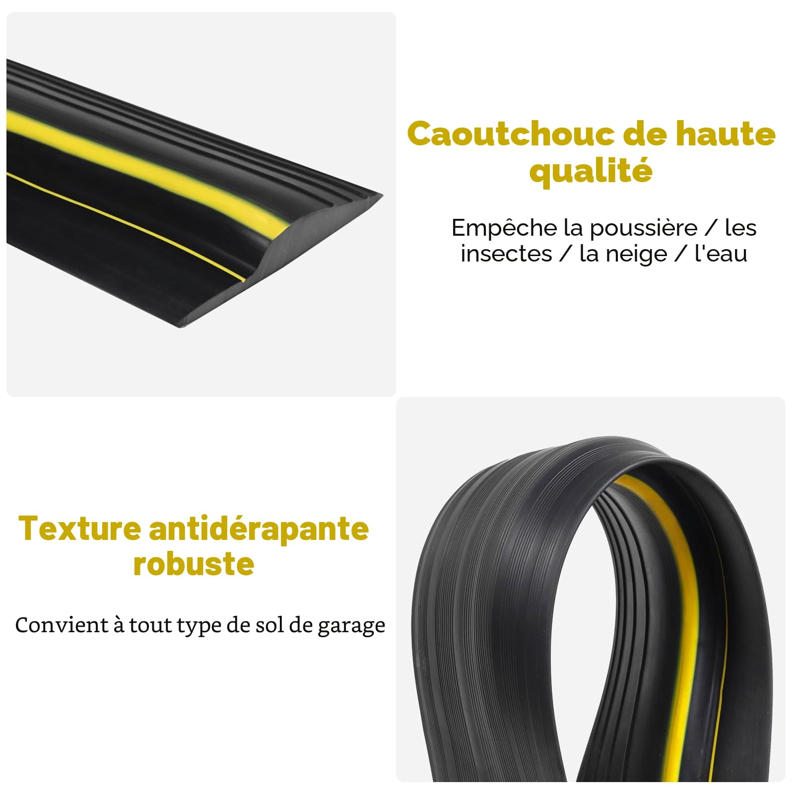 Joint de seuil de porte de garage 3M, Joint de Seuil Universelle, Joint de porte de garage Seuil d'étanchéité en caoutchouc pour les bas de porte basulante ou standard (Noir, 80mmx14mmx3m)