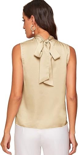 Miniatura 2 de Verdusa Blusas elegantes de satén sin mangas para mujer, plisadas en la espalda, trajes de trabajo elegantes