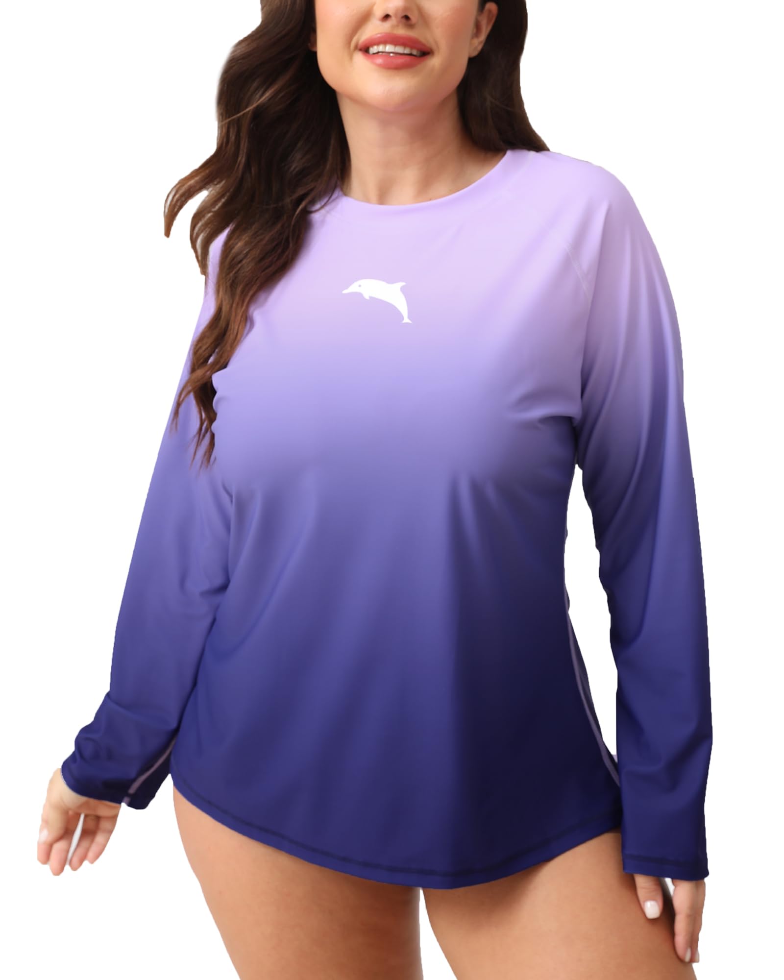 Halcurt Women's Plus Size Long Sleeve Rash Guard Swim Shirts UPF50+ Sun Protection Loose Fit Swimsuit Top