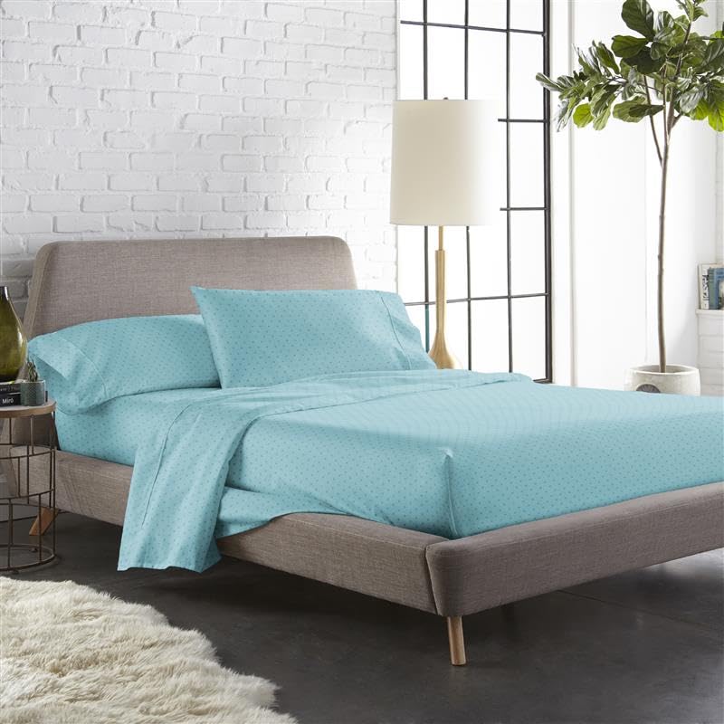 Blue Dahlia Single Size (60"x90") Bedsheet + 1 Pillow Cover (18"x28"), 300TC Swiss Dot 100% Cotton for Single Mattress, Soft & Breathable Oeko-TEX Certified (Blue Fog)