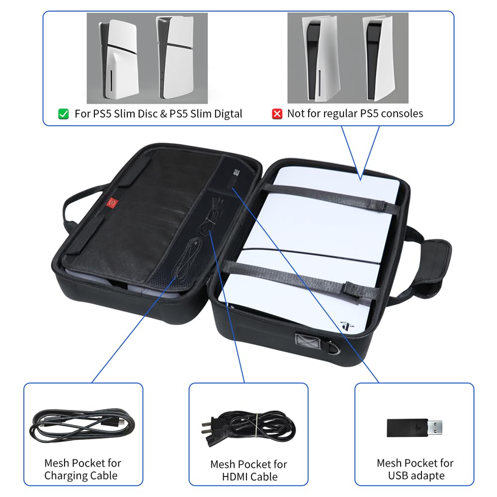 BeisDirect Custodia da viaggio per console PS5 Slim, custodia protettiva rigida in EVA antiurto con tracolla per PS/Playstation Portal Console Accessori, Nero , Custodia per il trasporto