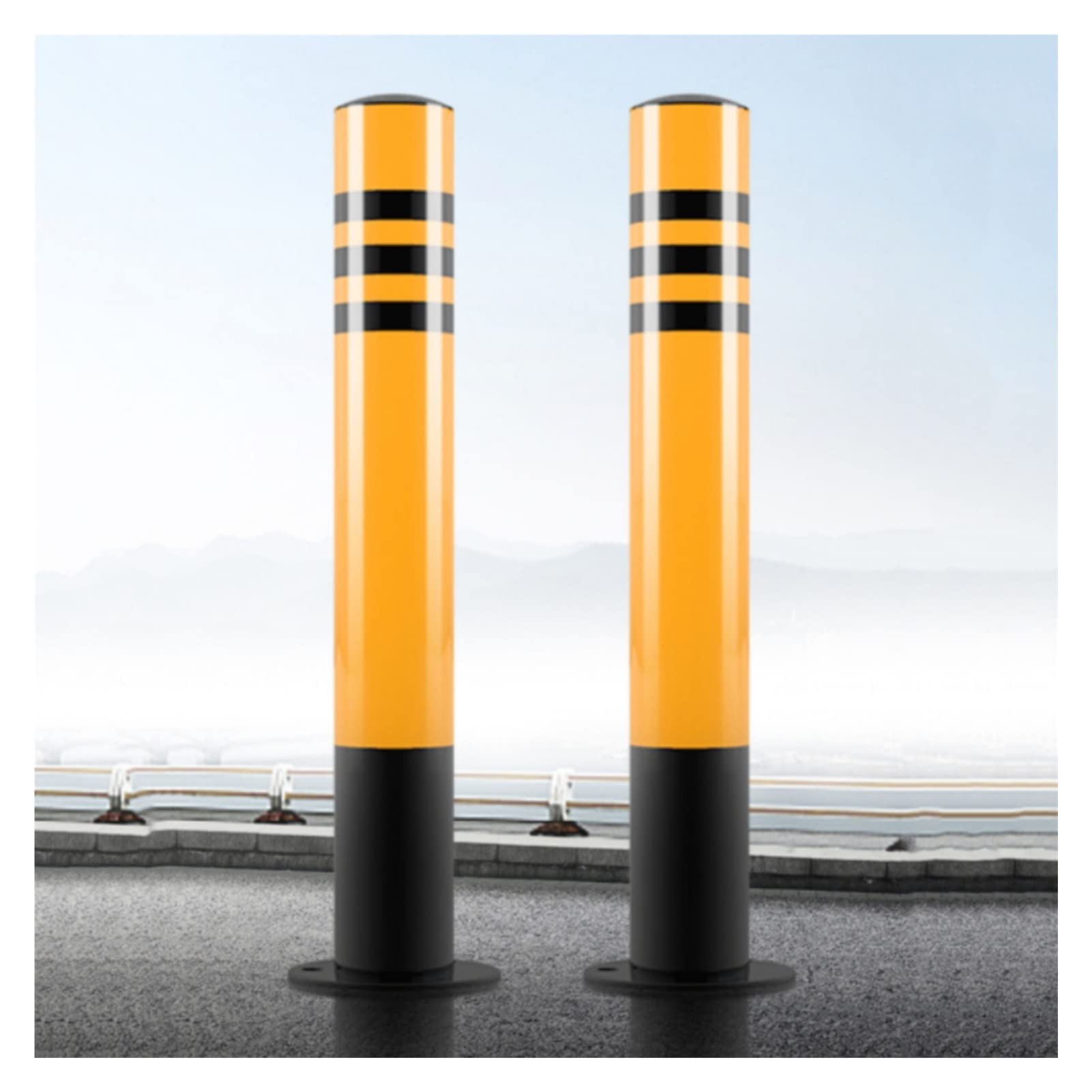 JYBNBBE Driveway Barrier Traffic Barricade Yellow Bollard Post, Steel Reflective Traffic Delineator with 3 Anchor Bolts, Traffic Road Cones for Garage or Parking Lot,4pck-75cm/29.5in