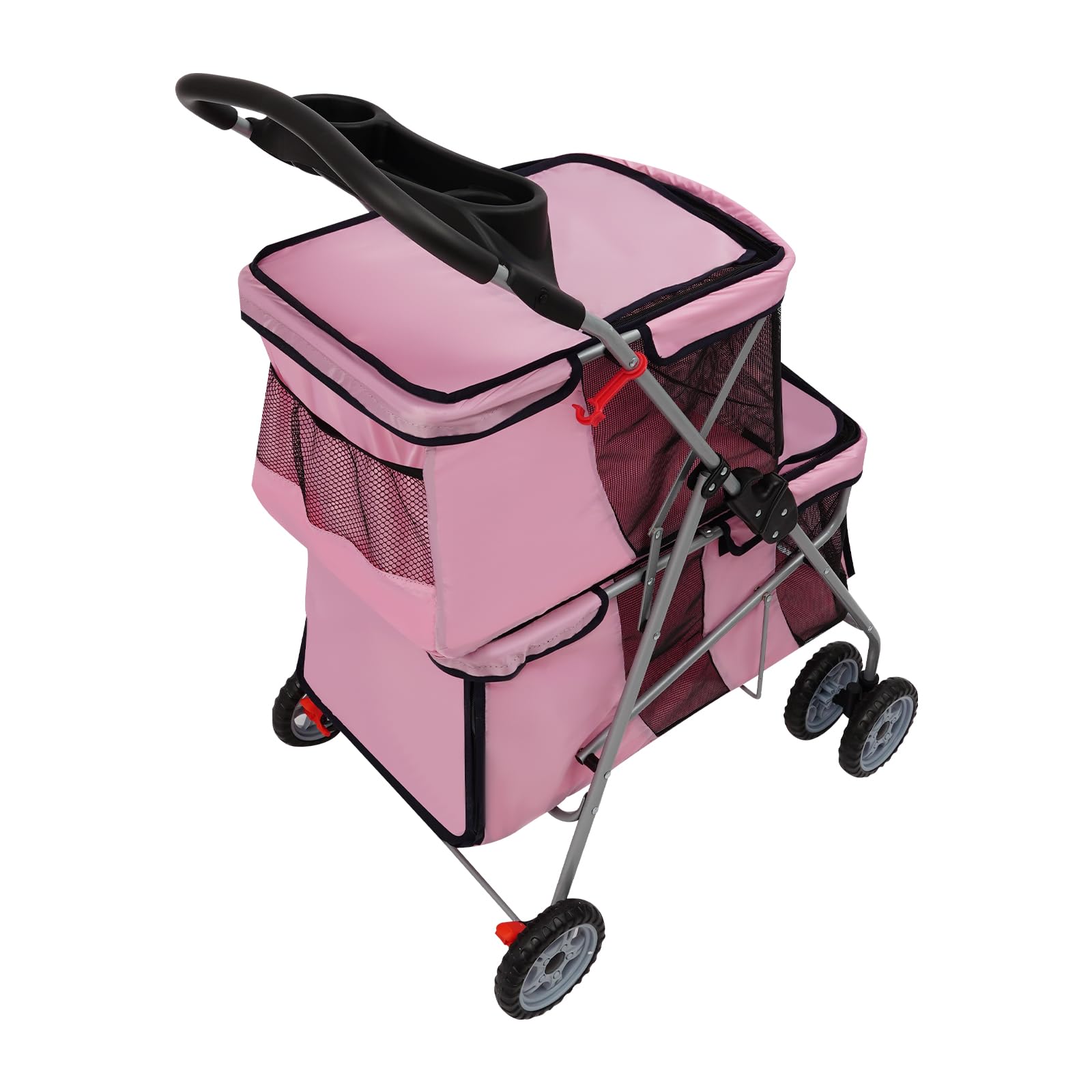 Passeggino per animali domestici, pieghevole, a doppio piano, per cani e gatti di piccola e media taglia, per esterni, parchi, passeggiate 55 x 69 x 101 cm
