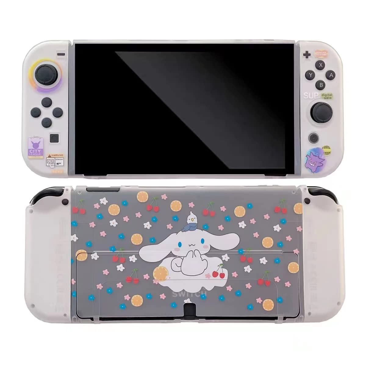 Eamily Cute Cinnamoroll Case Compatible with Nintendo Switch OLED, Dockable Case Cover, Ergonomic Soft TPU Grip Case for Joycon, Sparkle Skin Set