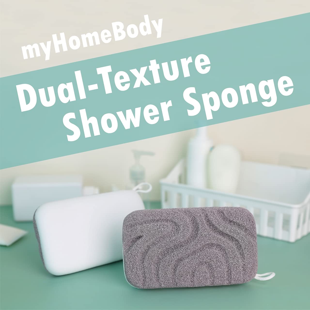 myHomeBody Gąbka złuszczająca pod prysznic o podwójnej teksturze, gąbka do kąpieli dla kobiet, peeling ciała | gąbka do ciała, gąbka do ciała, gąbka luffah dla mężczyzn, gąbka złuszczająca, 2 szt
