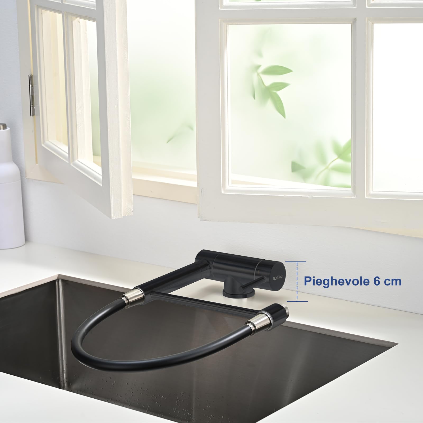 Rubinetto da Cucina Pieghevole, Miscelatore da Cucina Sottofinestra Pieghevole, Miscelatore per Lavello da Cucina Girevole a 360° in Acciaio Inox 304 (Nero Opaco)