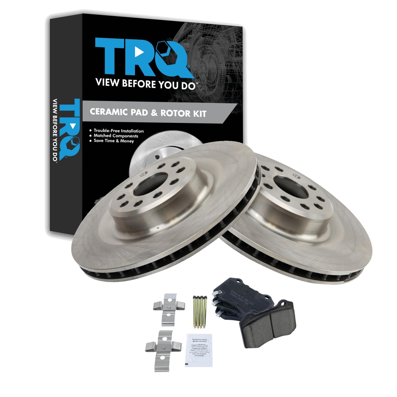 TRQ Rear Brake Pad and Rotor Set Ceramic Compatible with 2017-2021 Tesla S