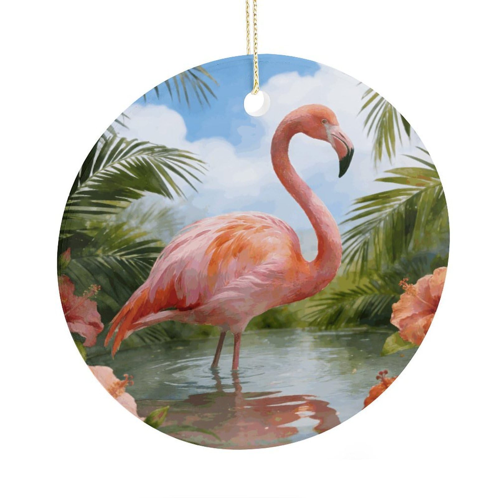 Fodpand Women's Style Watercolor Tropical Flamingo Ceramic Christmas Ornament,Wall Hanging Decor Windows Hanging Decor Best Friend Birthday Gifts, Friendship Gifts Car Hanging Ornament Gift For Girls, Teachers 2.9 I
