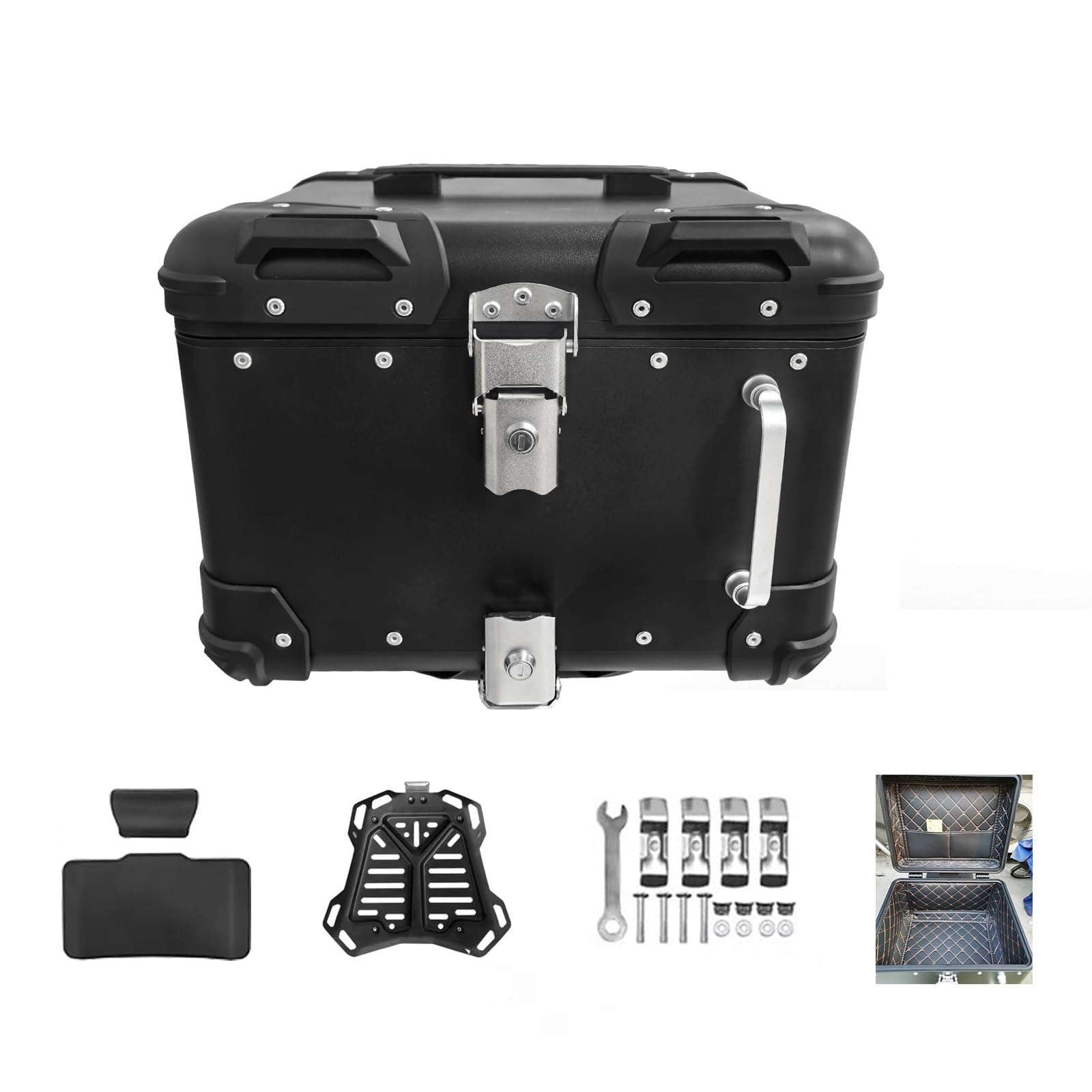 Universal Motorcycle Trunk Box 40 45l Motorcycle Top Case Tail Box Bags Aluminum Alloy Motorcycle Travel Luggage Waterproof Motorcycle Rear Case Bag Motorcycle Helmet Bag For Back Seat(Black,40l)