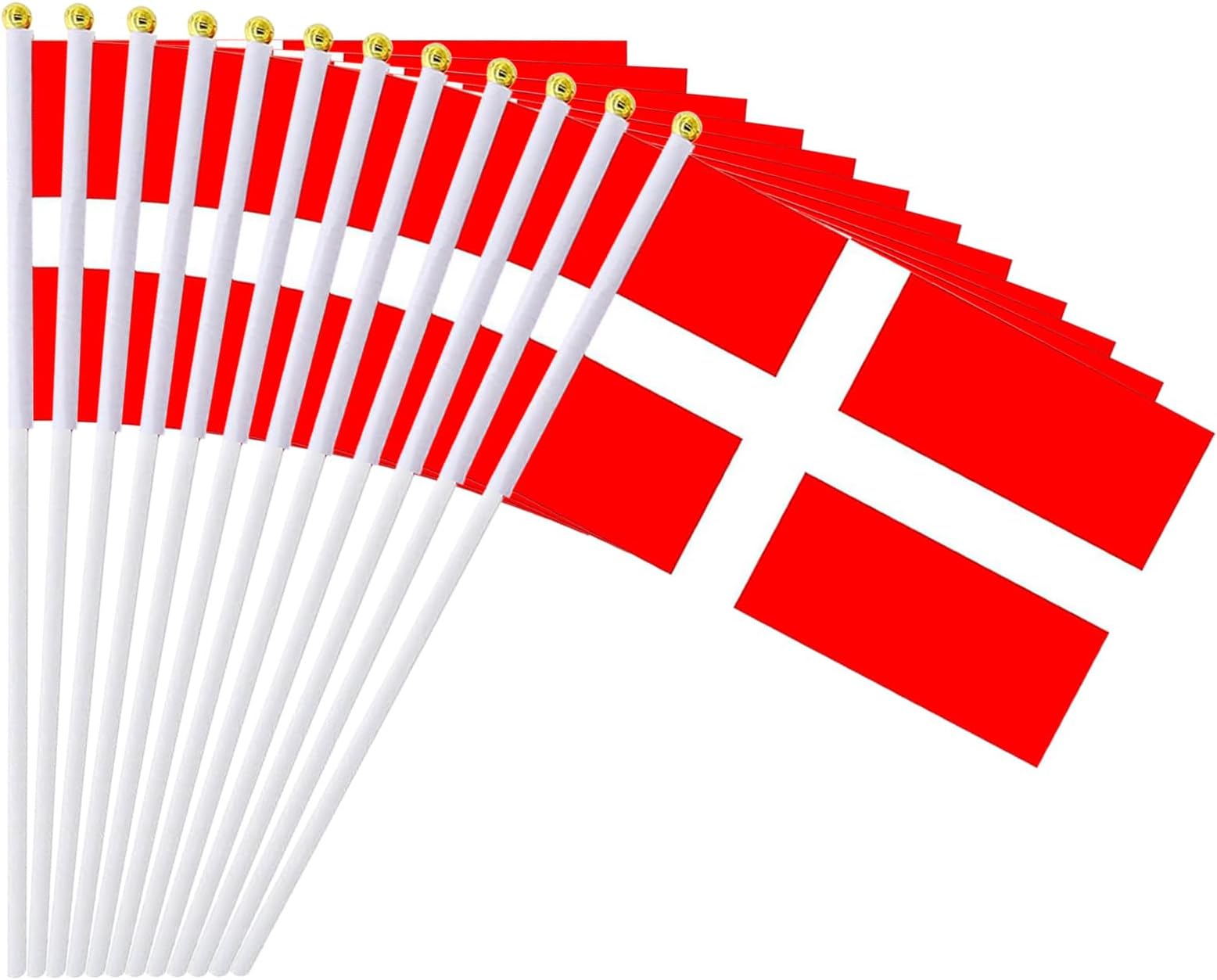 12 Pack Danish Flags on Stick, 5.5 x 8.2 Inch Small Denmark Handheld Flags for Parade Handouts, Cultural Events, National Day, School Activities and Celebrations