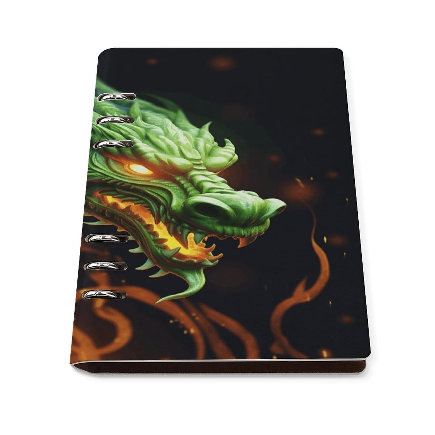 VstaDank Chinese Dragon Notebook Refillable 6 Ring Notebook Binder PU Leather Cover Business Journal All-in-one Notepad Reusable Travel Diary Vintage Planner 90 Sheets Capacity