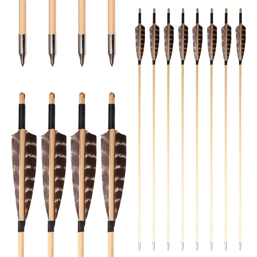 12 Pezzi Tiro con L'Arco Cedar Frecce di Legno con Piuma di Tacchino e Punta di Freccia Pratica per Archi da 25-70 libbre Tiro con L'Arco Pratica di Tiro Caccia
