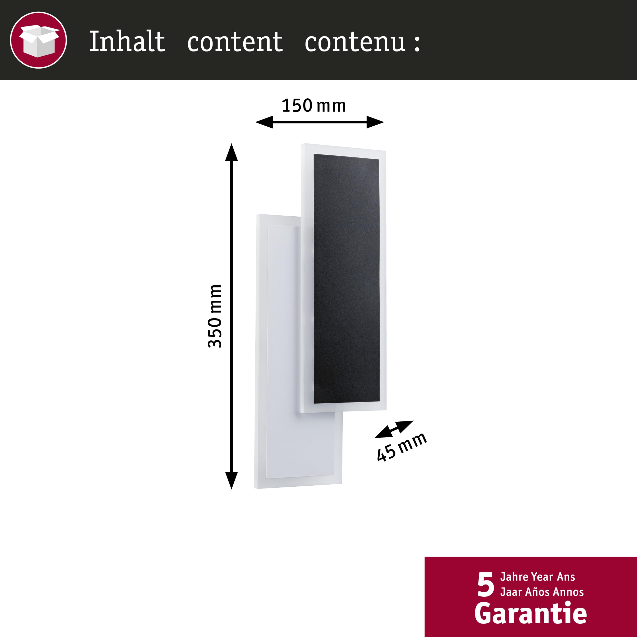 Paulmann 71167 WD 2Form WL LED 16W 150x350mm Weiß Schwarz 230V Acryl Metall