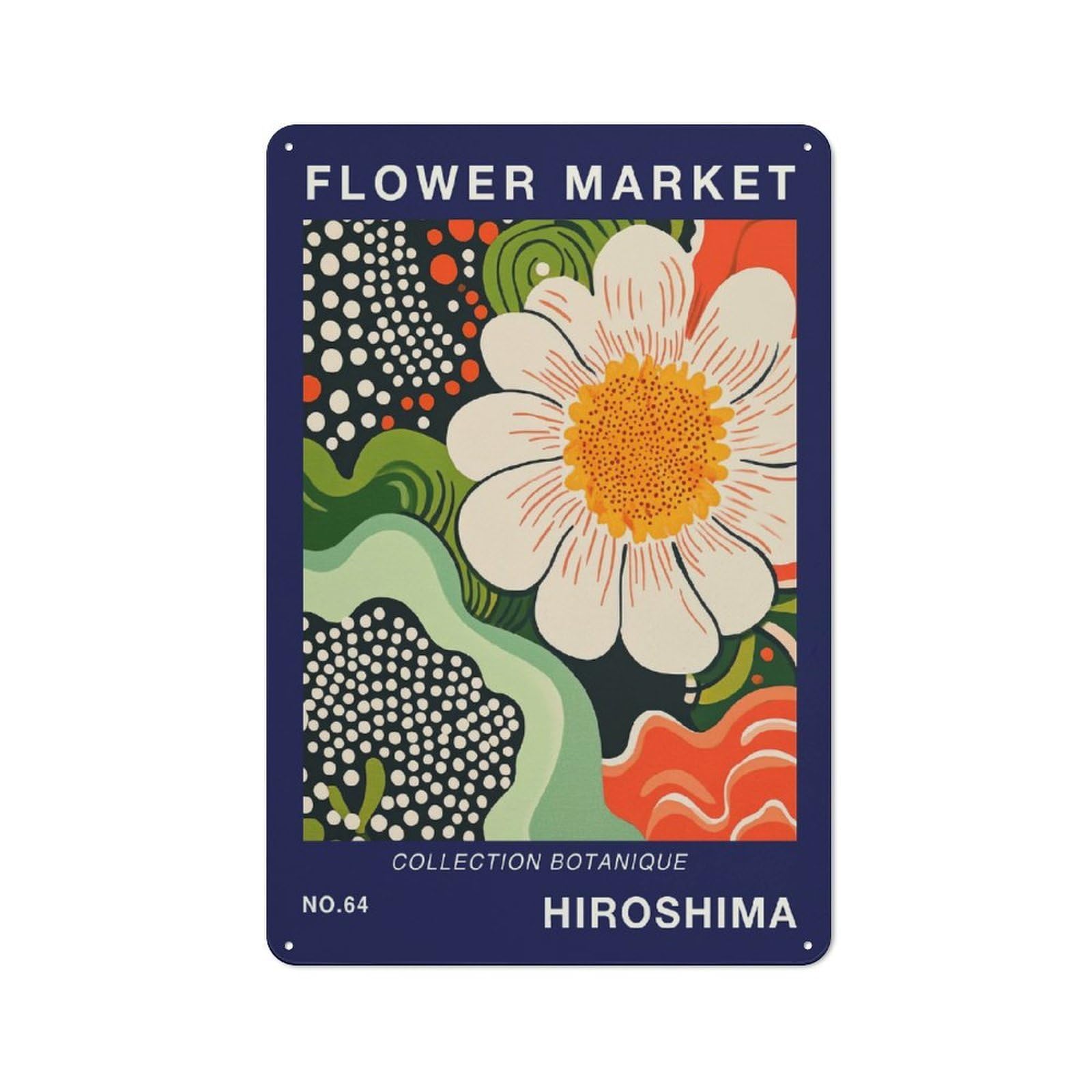 Junmoney Style-5 Hiroshima Flower Market Botanical Travel Art Print Rustic Metal Wall Decor 30X20cm, Garden Room Metal Sign For Patio Bar, Workshop, Shed Or Kitchen