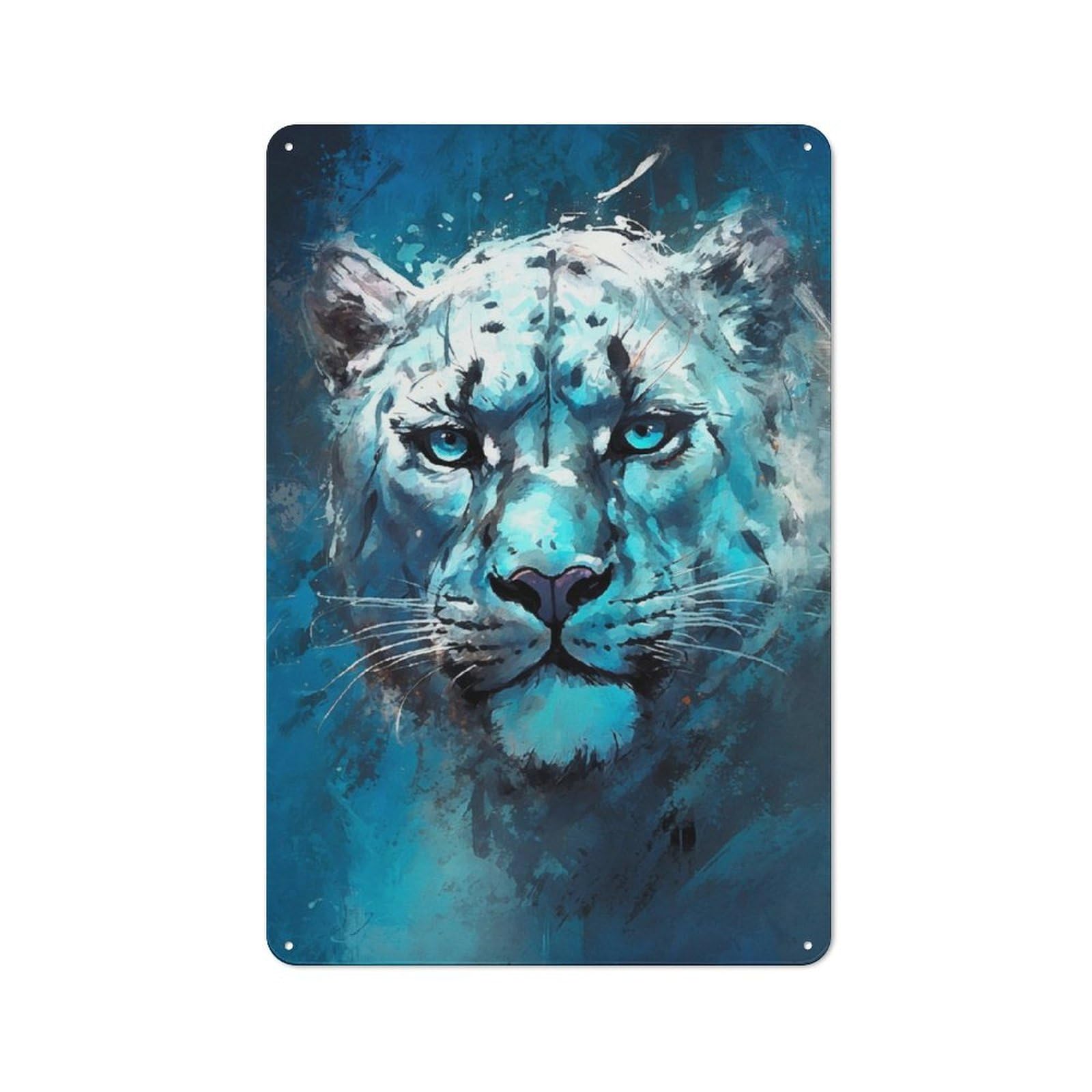 Junmoney Snow Leopard Gaze Rustic Tin Wall Plaque 30X20cm For Home Bar Wall, For Vintage Wall Decor Fans, For Living Room And Hallway Decor
