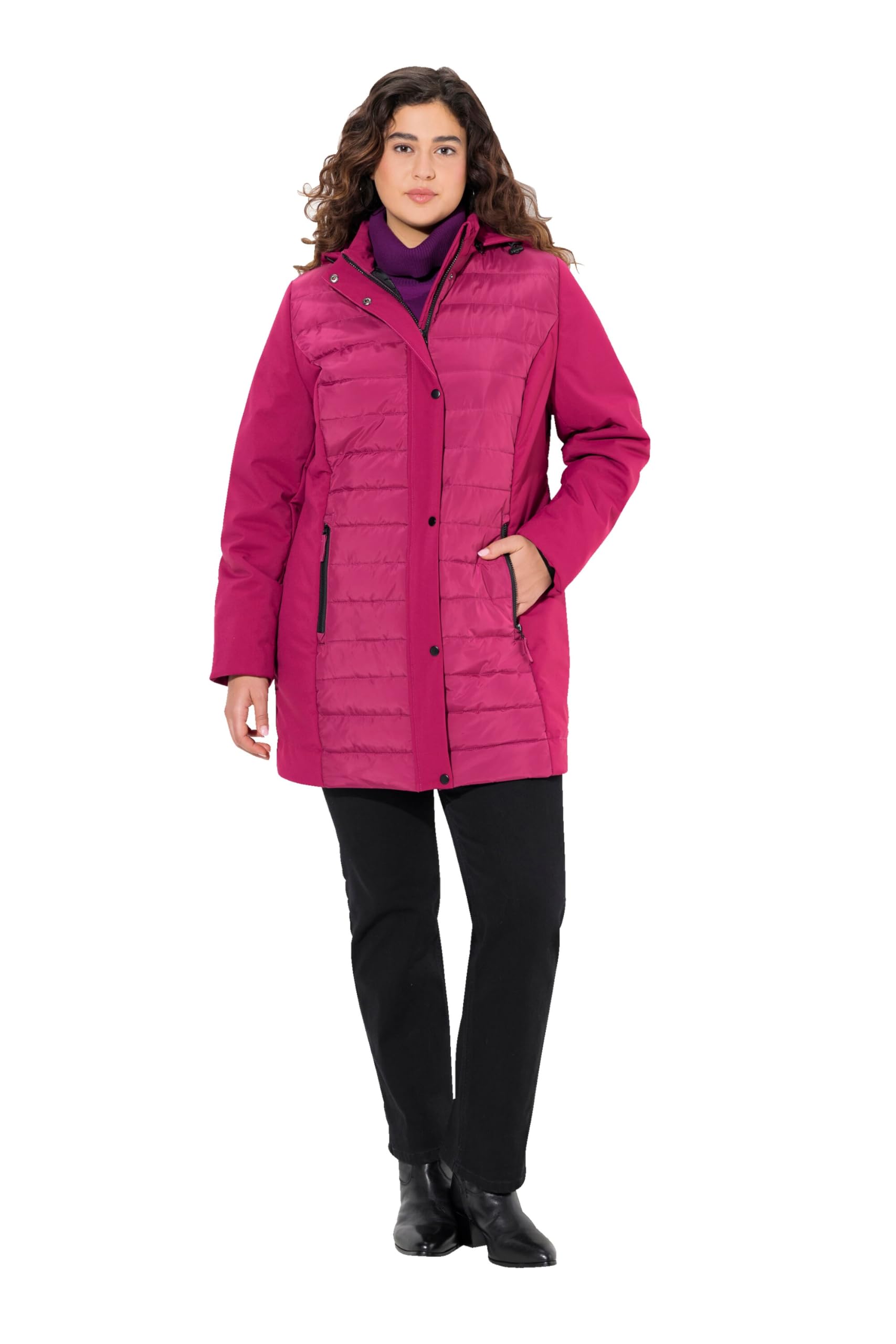 Ulla Popken Damen große Größen Übergrößen Plus Size HYPRAR Hybridjacke, Stepp/Softshell, Stehkragen, Kapuze 833334