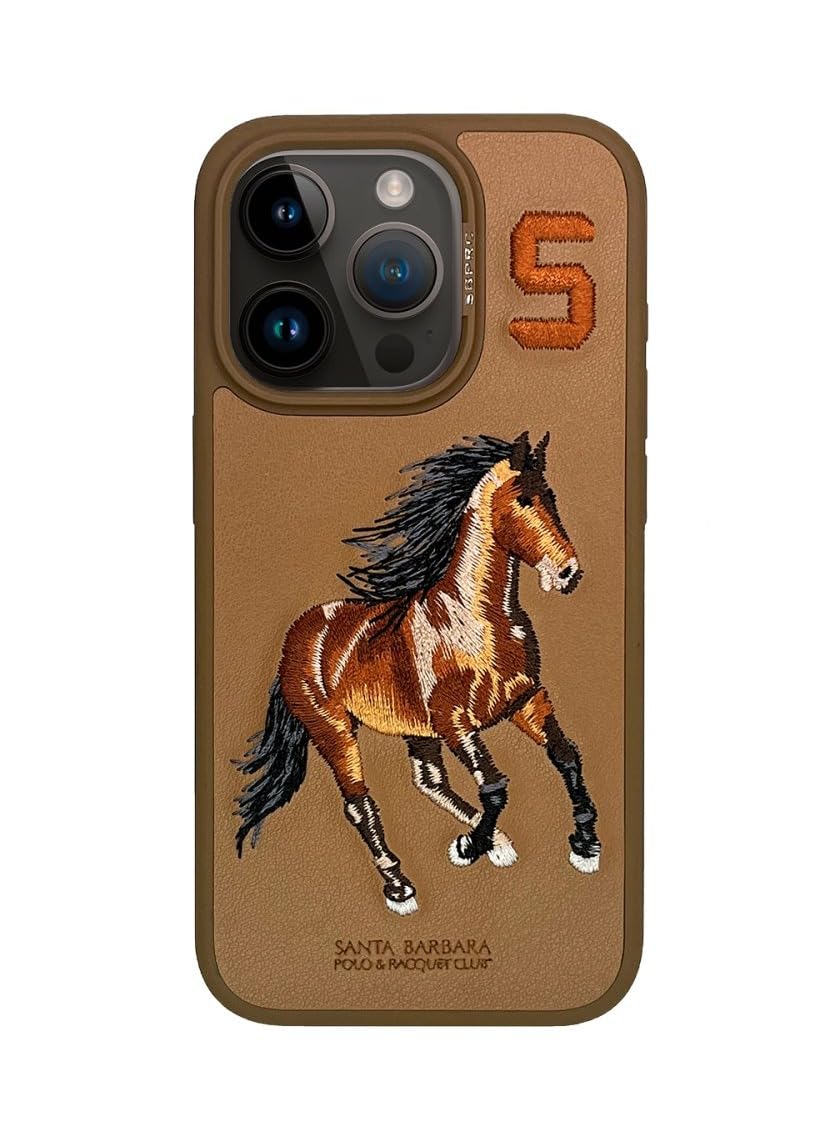 Santa Barbara Polo & RacquetSanta Barbara Polo & Racquet Club Boris Series, Horse Embroidery Designed Shockproof Protective Phone Case for iPhone 15 Pro Max (Brown)