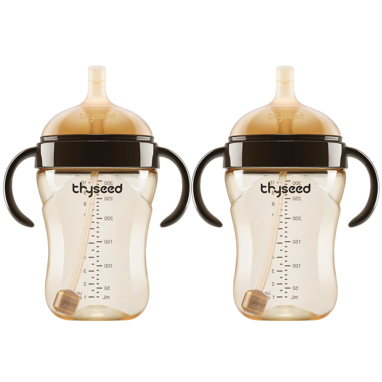 Thyseed PPSU Weighted Straw Cup with Handles Toddlers Transition Bottles to Sippy Cups No Spill Learner Milk Water Baby Bottle Soft Silicone Spout