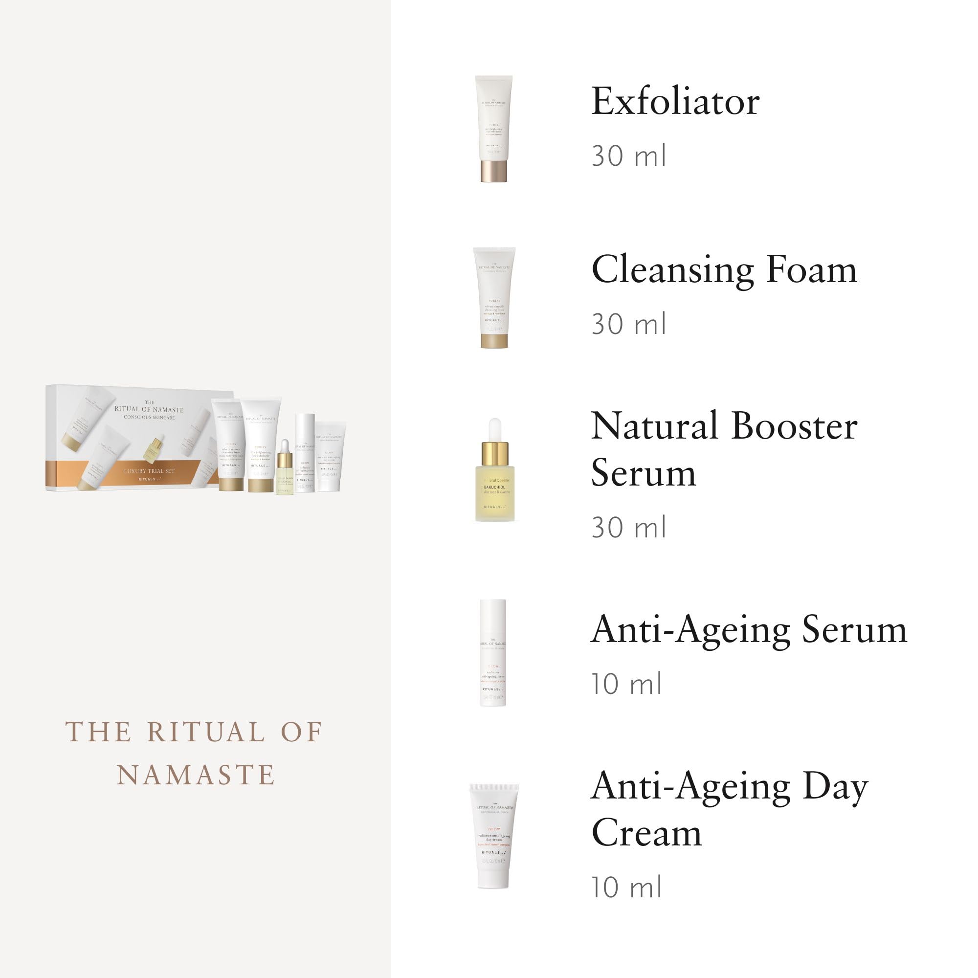 RITUALS The Ritual of Namaste zestaw upominkowy zawierający 5 produktów do pielęgnacji twarzy z bakuchiolem i kwasem hialuronowym – naturalne składniki o właściwościach przeciwstarzeniowych