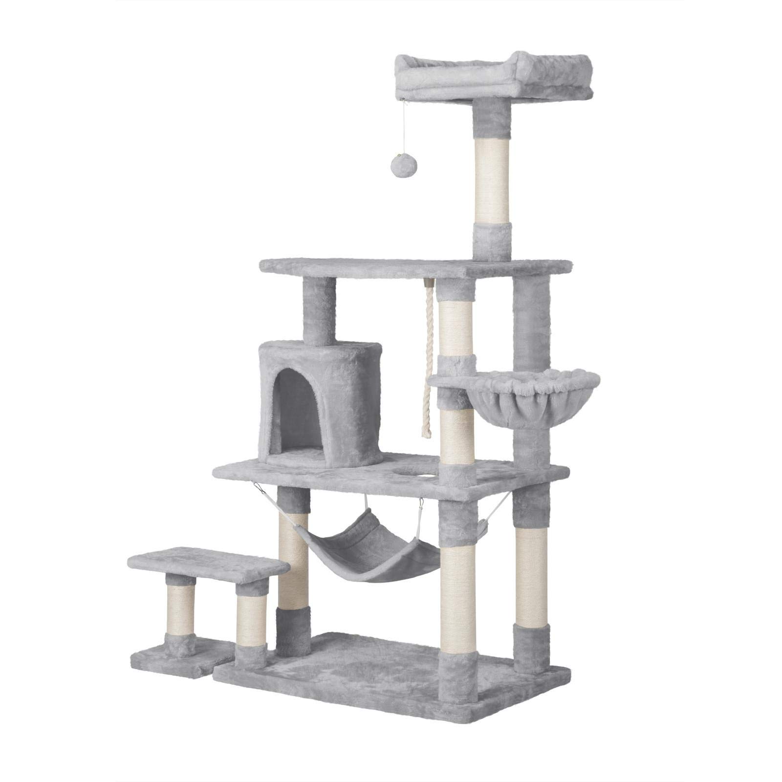 YAHEETECH 61.5 inches Cat Tree Cat Tower with Condo Scratching Post Basket Plush Perch Hammock, Cat Activity Tree Center Kitten Furniture Play House