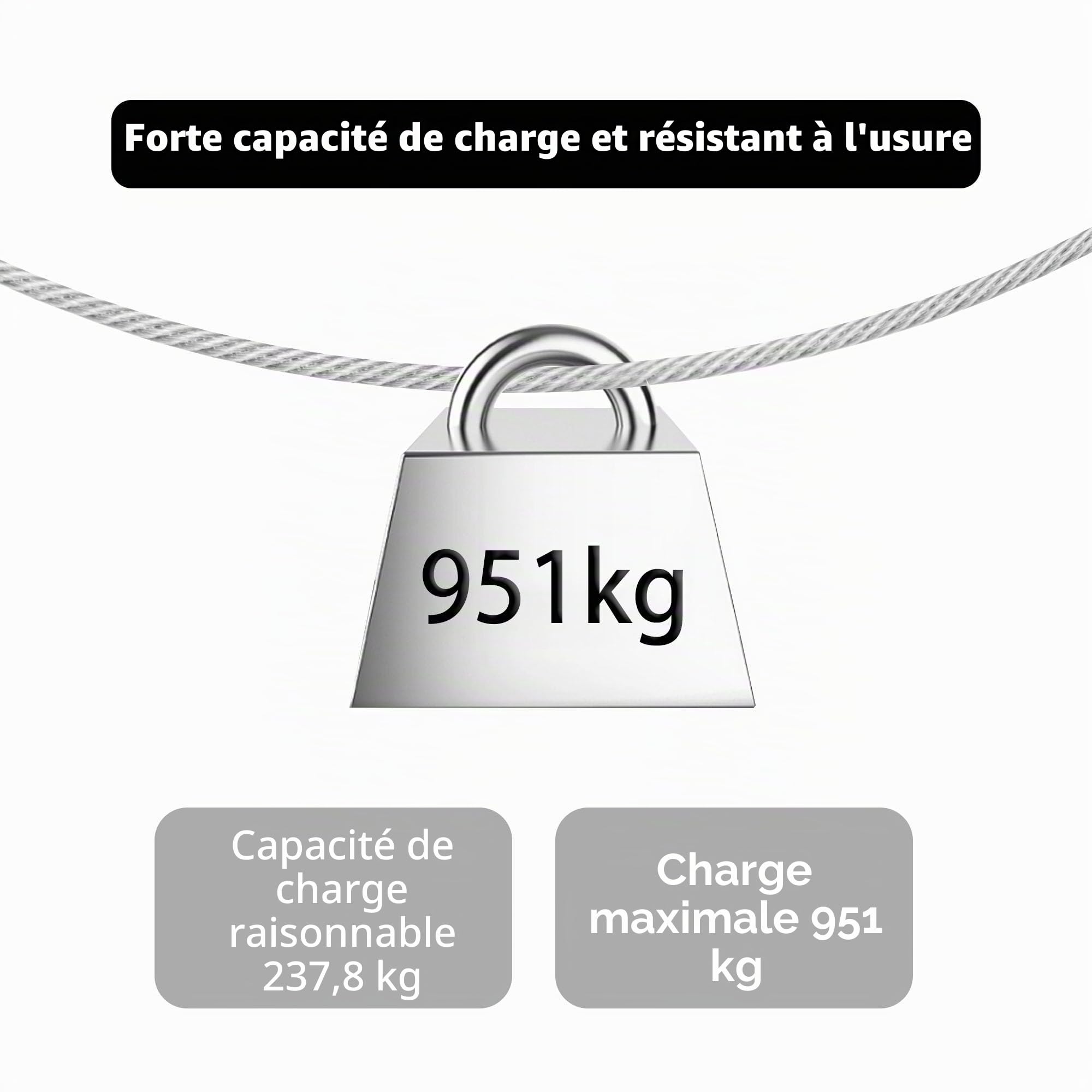 Câble métallique en acier inoxydable de 10 m, 5 mm avec revêtement en PVC, kit de câbles robustes de 7 x 7 brins avec 10 pinces pour jardin, extérieur
