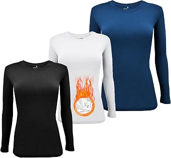 M&M SCRUBS Womens Long Sleeve T-Shirt Crew Neck Under Scrub Tee Classic Fit T-Shirt 3 - Pack