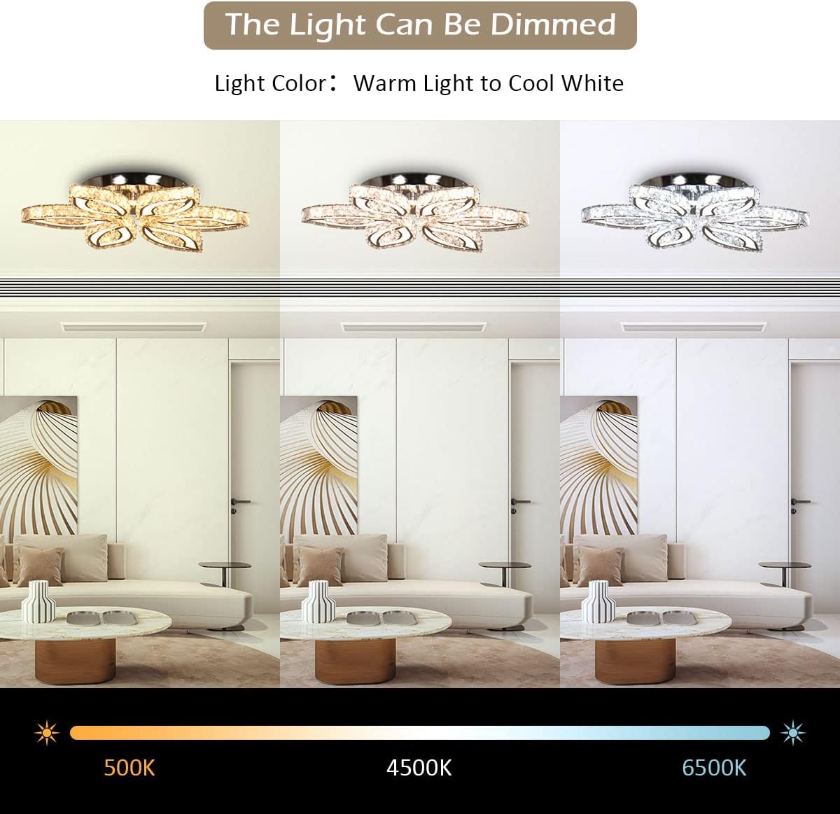 CLAIRDAI 20" Dimmable Modern Crystal Chandelier Flower Led Ceiling Light K9 Crystal Pendant Light Chandelier Led Acrylic Crystal Ceiling Light for Bedroom Living Room Dining Room