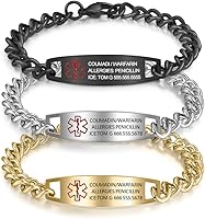 Vista 6 de Nameinhea Pulseras de alerta médica personalizadas para mujeres y hombres, grabadas gratis, ajustables, de acero inoxidable, impermeables