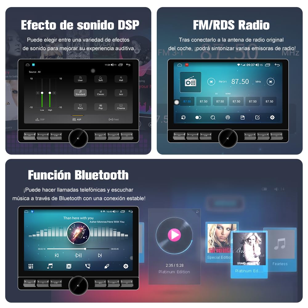 Android 13.0 [4GB+64GB] Radio Coche 1 DIN Universal con Pantalla Táctil Inclinable y Giratoria de 10.6 Pulgadas, Autoradio Admite CarPlay/Android Auto Inalámbrico/WiFi/4G/Bluetooth