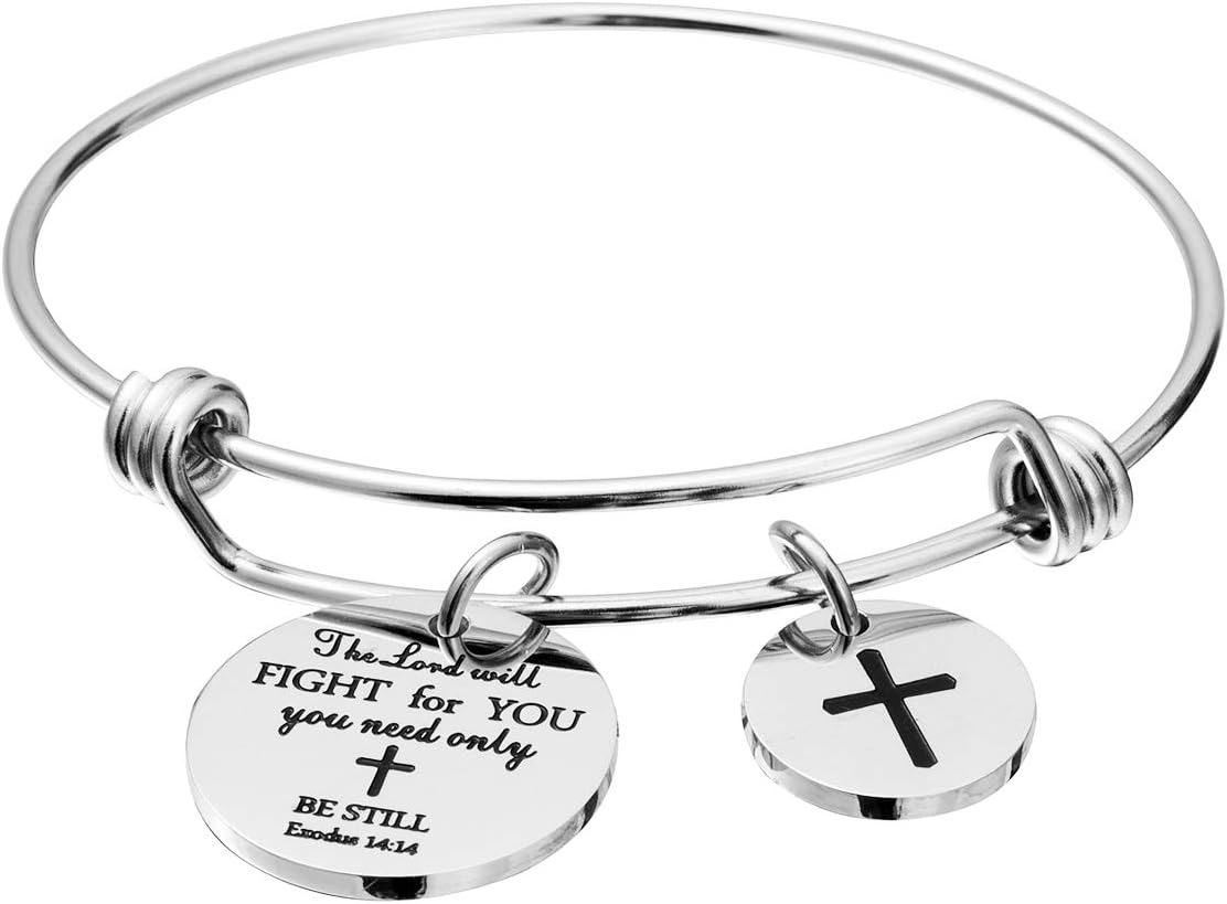 omodofo Bible Verse Bangle Bracelet Cross Charm Confirmation Bracelet Scripture Jewelry