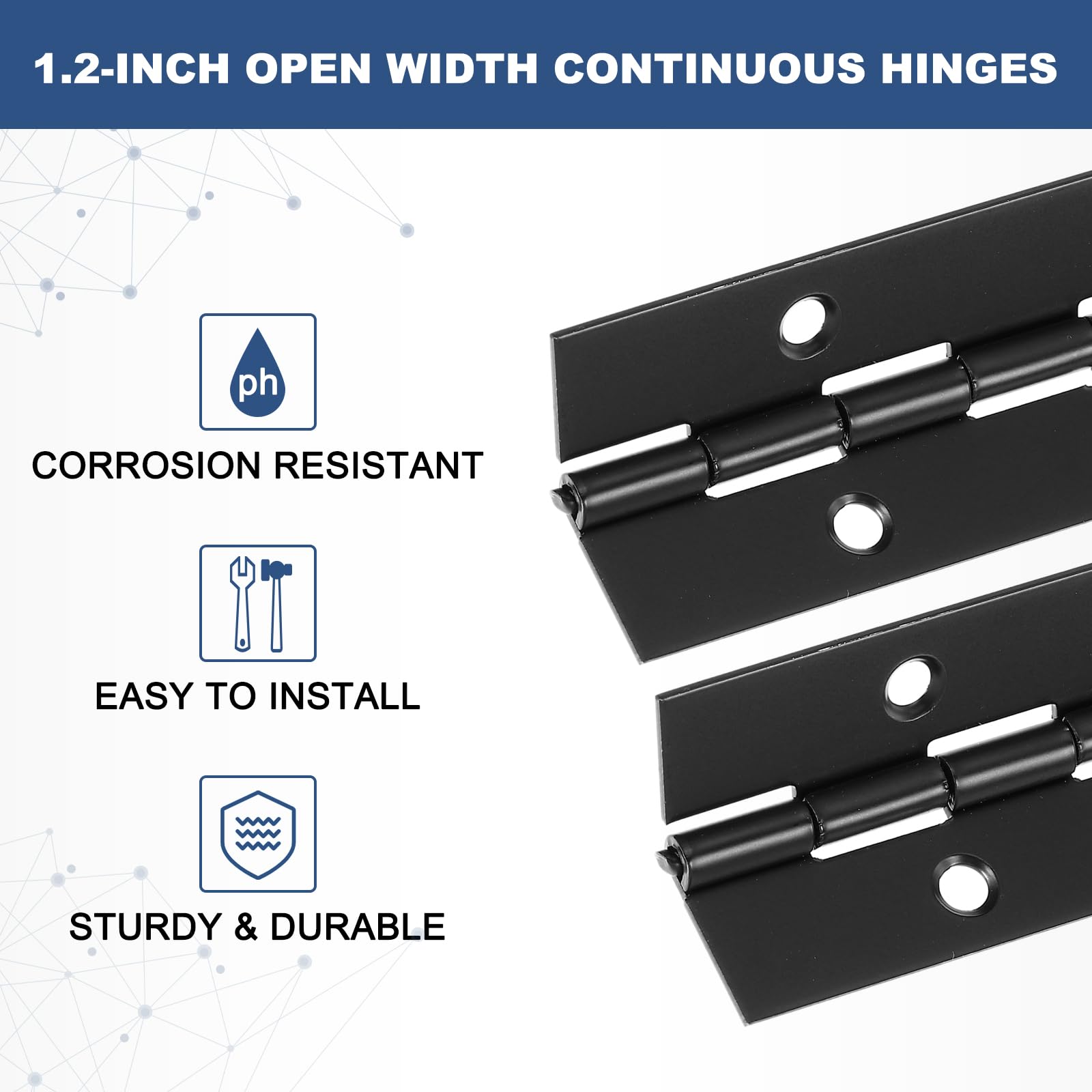 PATIKIL 6x1.2 Inch Piano Hinge,12 Pcs 304 Stainless Steel Continuous Hinge with Holes for Piano Gate Door Wooden Storage Box Cabinet Boat,Black - Image 4