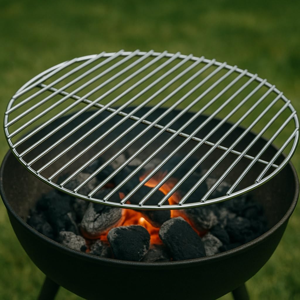 Wiltec Grille BBQ Ronde Ø 80cm Acier affiné V2A Barbecue Charbon de bois/à gaz Grillade Cuisson Terrasse Jardin Plancha Viande Légumes