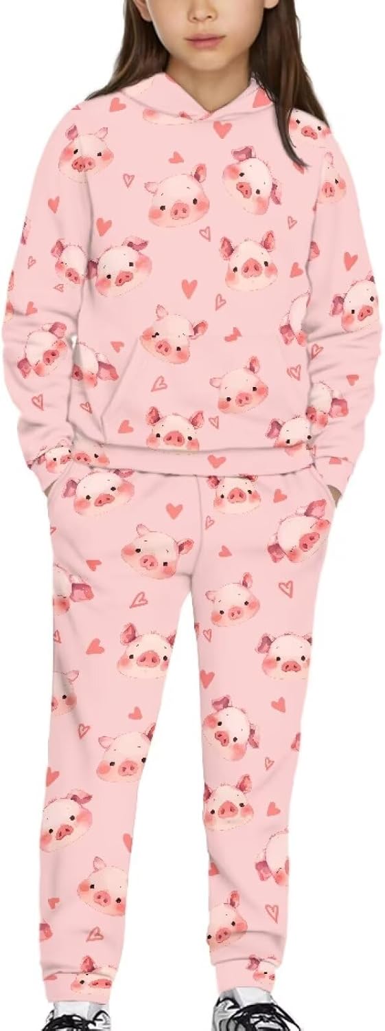 Tracksuit for Boys Girls: 2-Piece Cute Hoodie & High-Waist Sweatpants Set Size 5-12T, Cute Loungewear