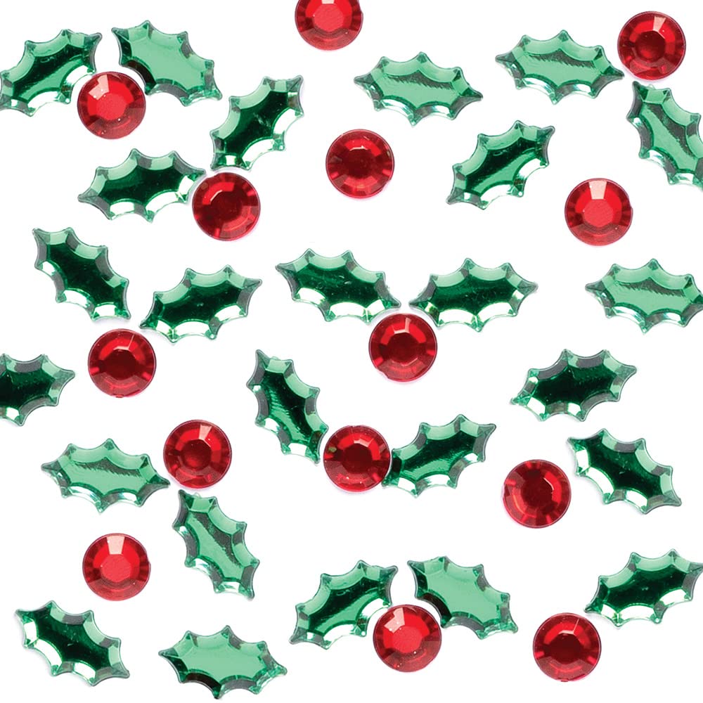 Baker Ross FX343 Holly and Berry Self Adhesive Acrylic Jewels - Pack of 300, Kids Arts and Crafts Essentials, Gem Stickers for Children, Christmas Stickers, Embellishments for Crafts