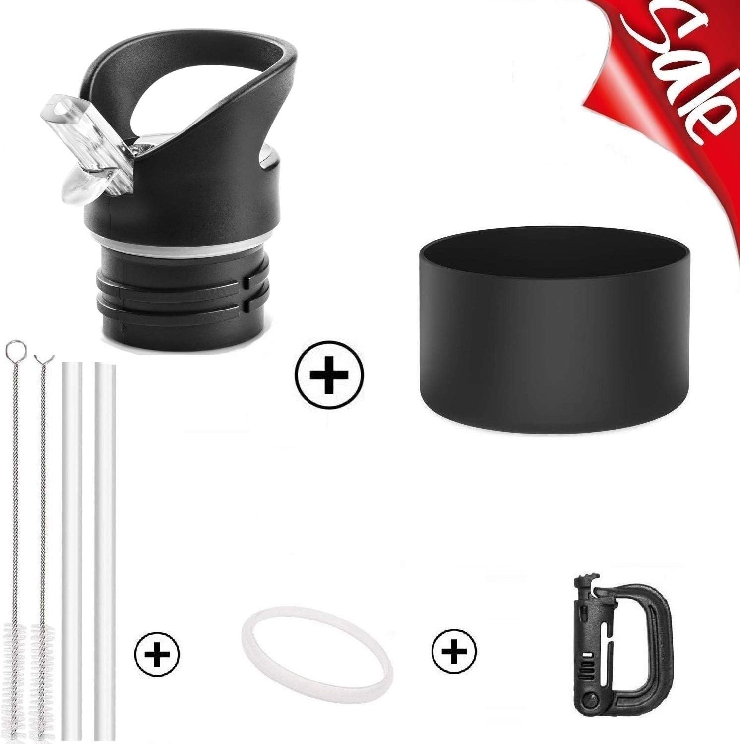 Straw Lid for Hydro Flask Standard Mouth Water Bottle and Protective Soft Silicone Water Bottle Flex Boot for 12oz,18oz,21oz,24oz,with Straw,Straw Brush,Replacement Gasket and Carabiner