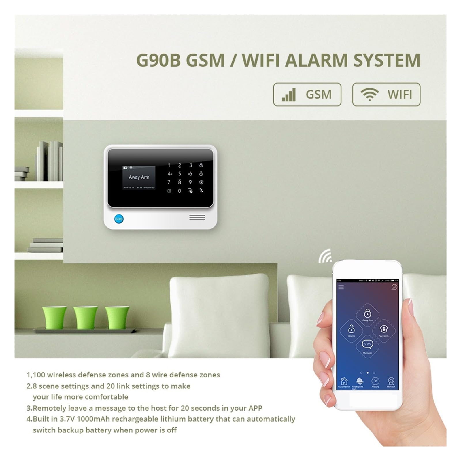 Sistema di Allarme di Sicurezza Domestica, di Allarme 3G gsm Sicurezza Domestica Aziendale Wireless con Sensori Rilevamento del Telecomando App(Black Color Kit 4)