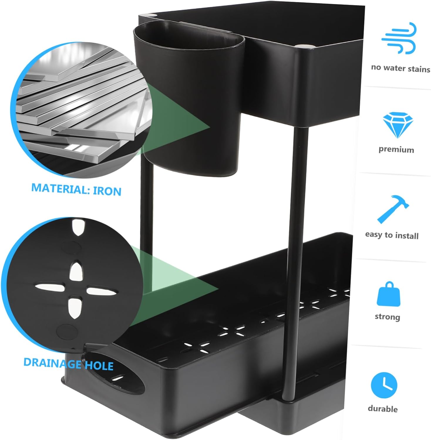 VOSAREA 2 Layer Under Sink Organizer Sliding Drawer Kitchen Storage Rack Multi-Function Cabinet Organizer Hooks for Bathroom and Kitchen Supplies