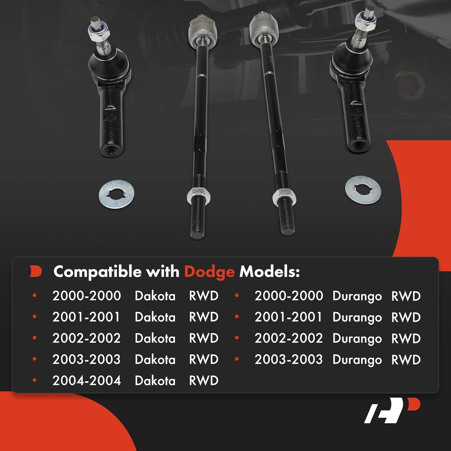 A-Premium Set of 4, Front Inner Outer Tie Rod End Kit, Compatible with Dodge Durango 2000-2003, Dakota 2000-2004, RWD