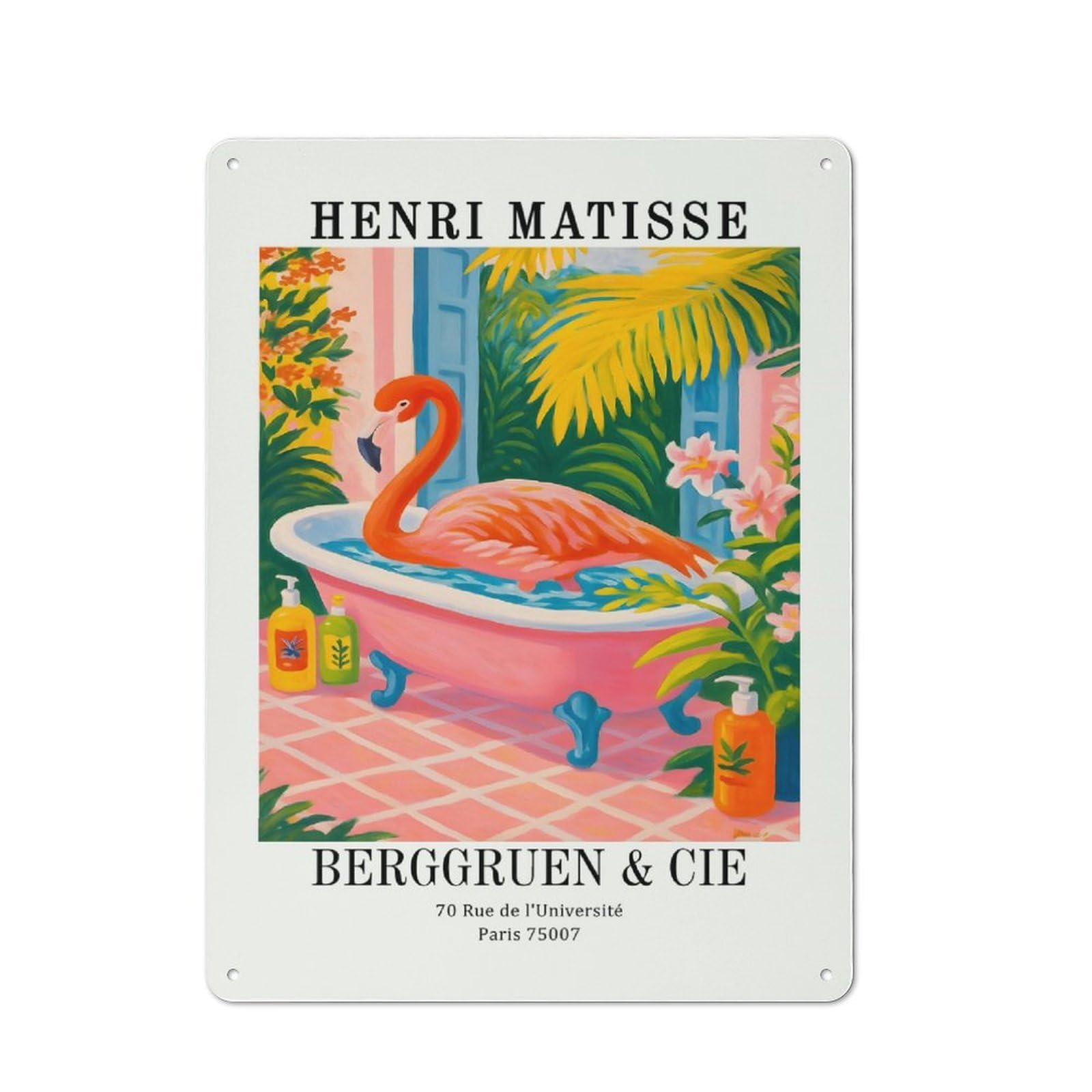 Henri Matisse Flamingo Bathing Art Print Tin Sign 40x30cm, Creative Studio Wall Plaque for Hobby Room, Office, Lounge Or Living Room