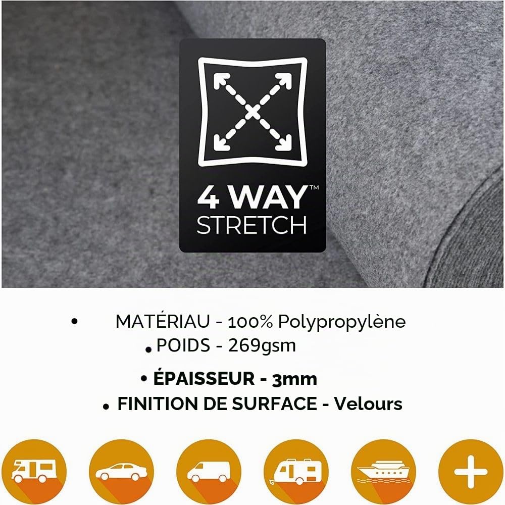 Tapis noir avec doublure de camionnette extensible 4 voies, 2 mètres de long