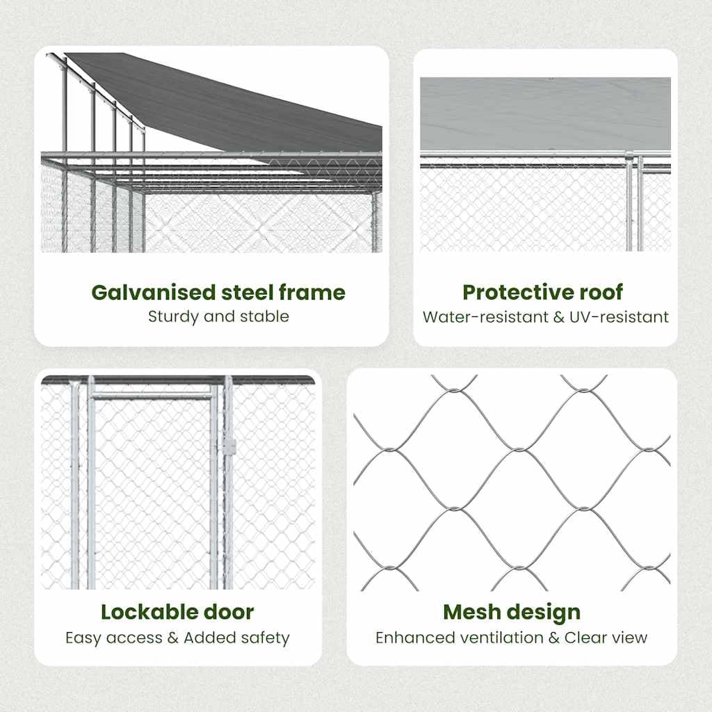 Cage pour chien avec toit et portes gris 6x2x2m acier galvanisé