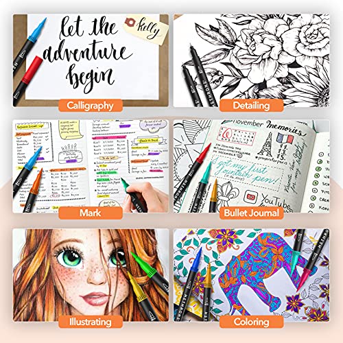 120 Colors Dual Tip Brush Pens, Fine Tip Brush Markers For Adult Coloring Books Drawing Lettering Calligraphy(120 Colors Black) #TOP5